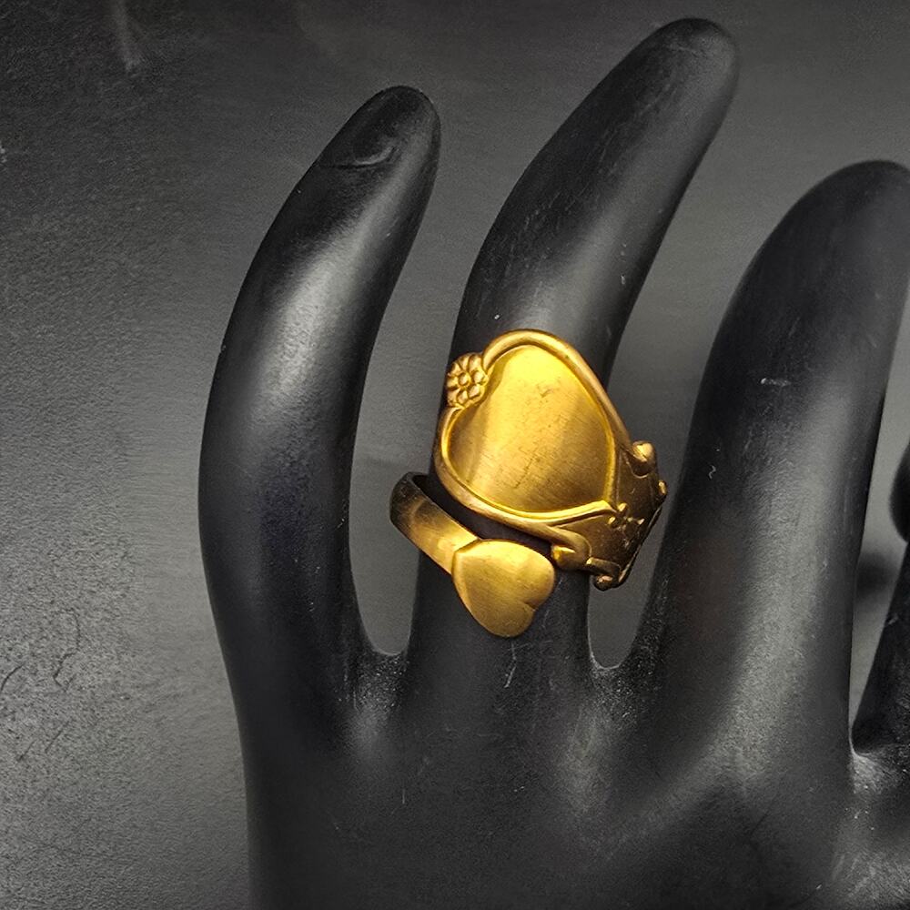 Vintage Brass Heart By Pass Spoon Ring Ring Style Size 5-8 NOS
